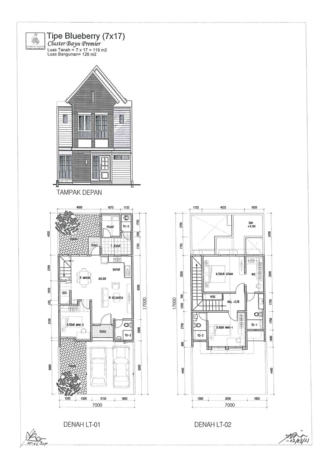 foto denah rumah tipe BLUEBERRY perumahan CLUSTER BAYU, SUVARNA SUTERA