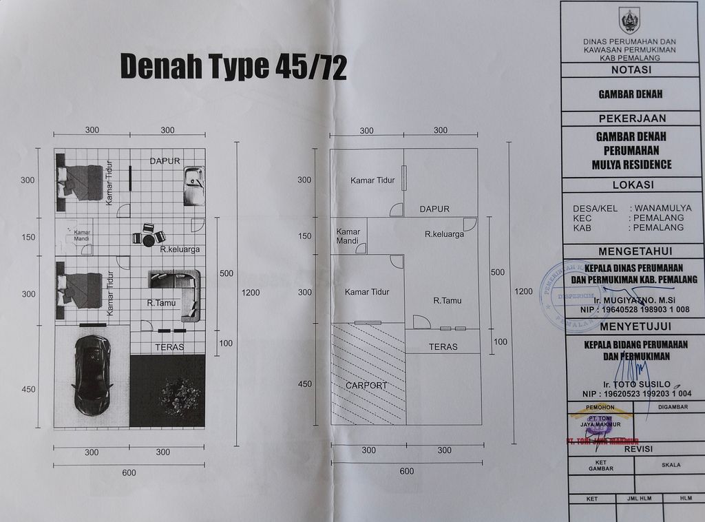 foto denah rumah tipe 45/72 perumahan MULYA RESIDENCE