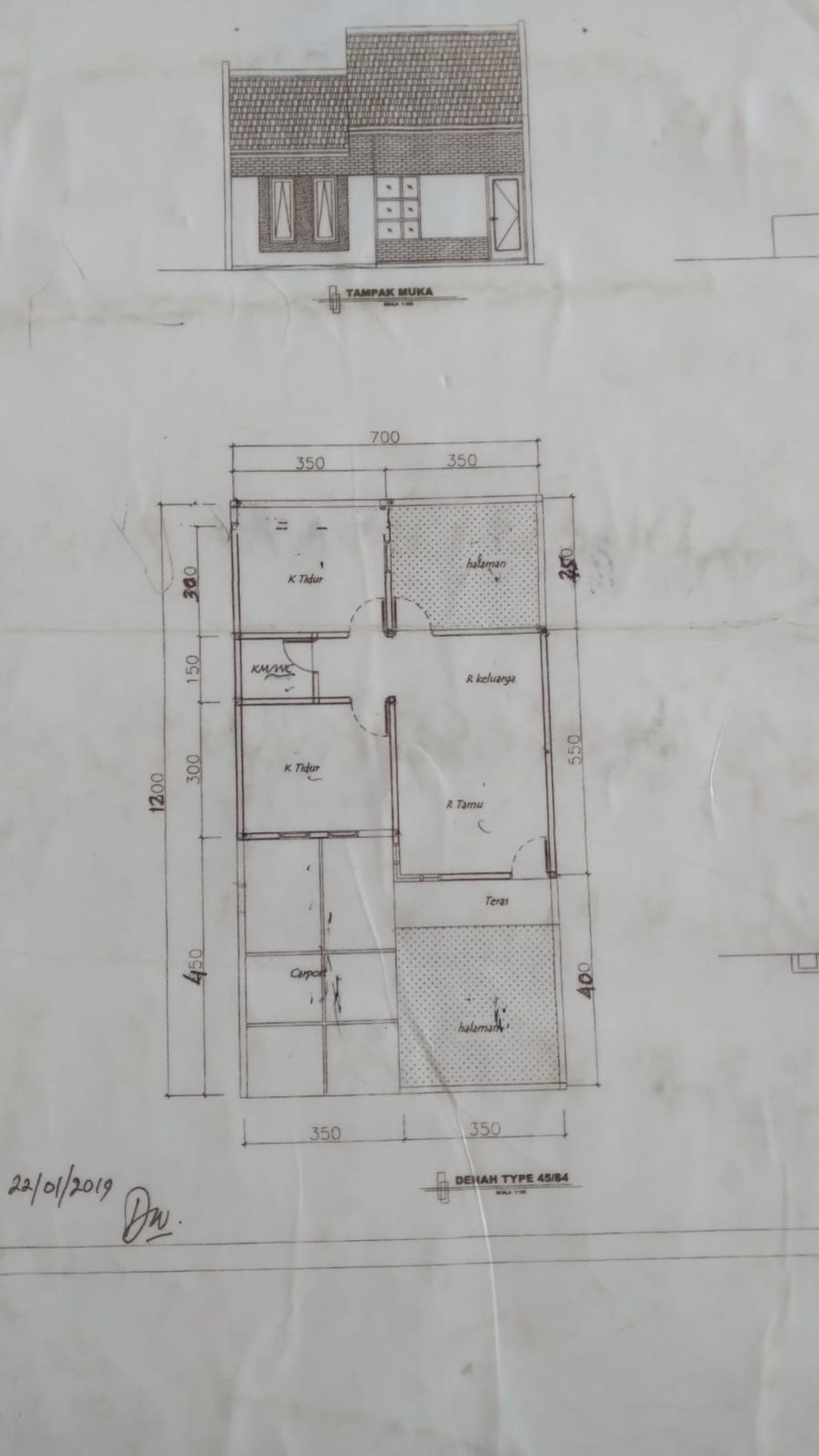foto denah rumah tipe NEW 45/120HOOK perumahan PALEM GARDEN JATIREJA