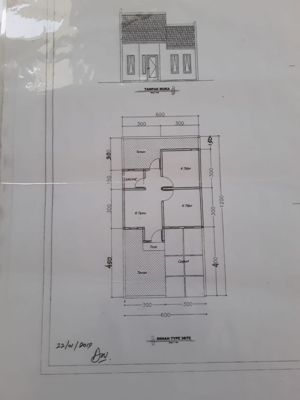 foto denah rumah tipe 36/105HOOK perumahan PALEM GARDEN JATIREJA
