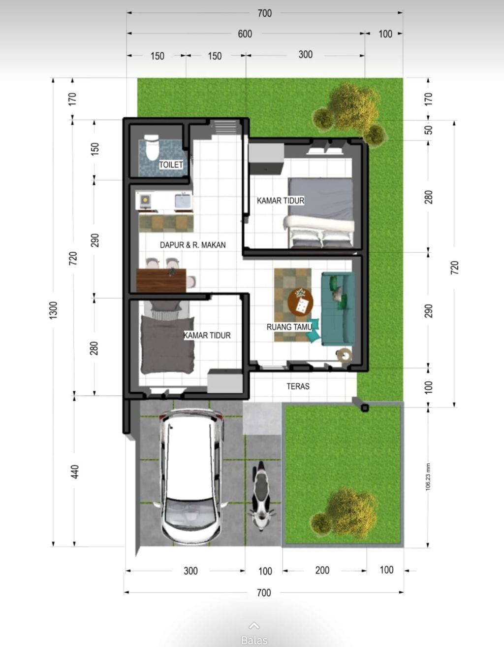 foto denah rumah tipe 36 perumahan Aurora Residence