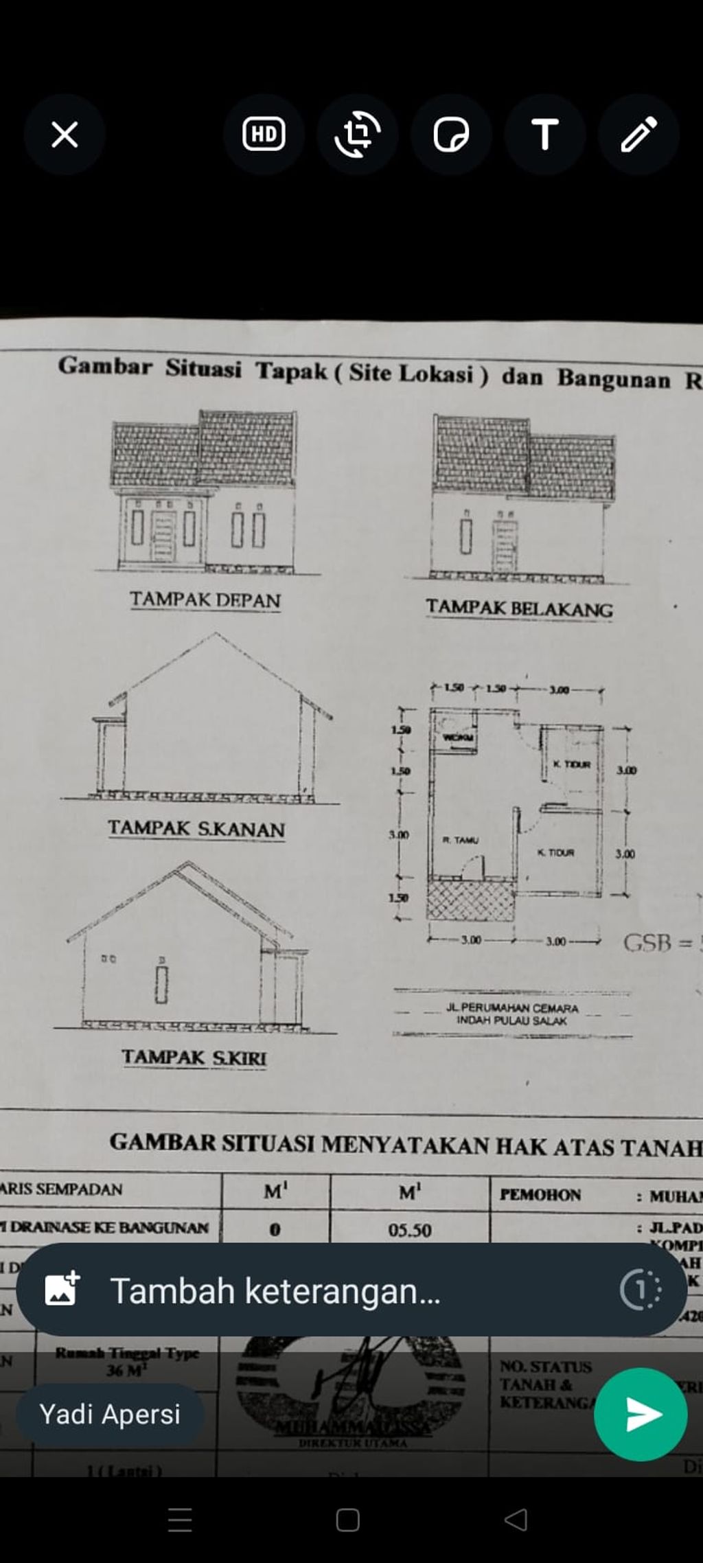 foto denah rumah tipe 36 perumahan CEMARA INDAH SELARAS