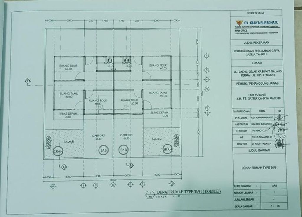 foto denah rumah tipe SUBSIDI 36/91 perumahan GRIYA SATRIA TAHAP III