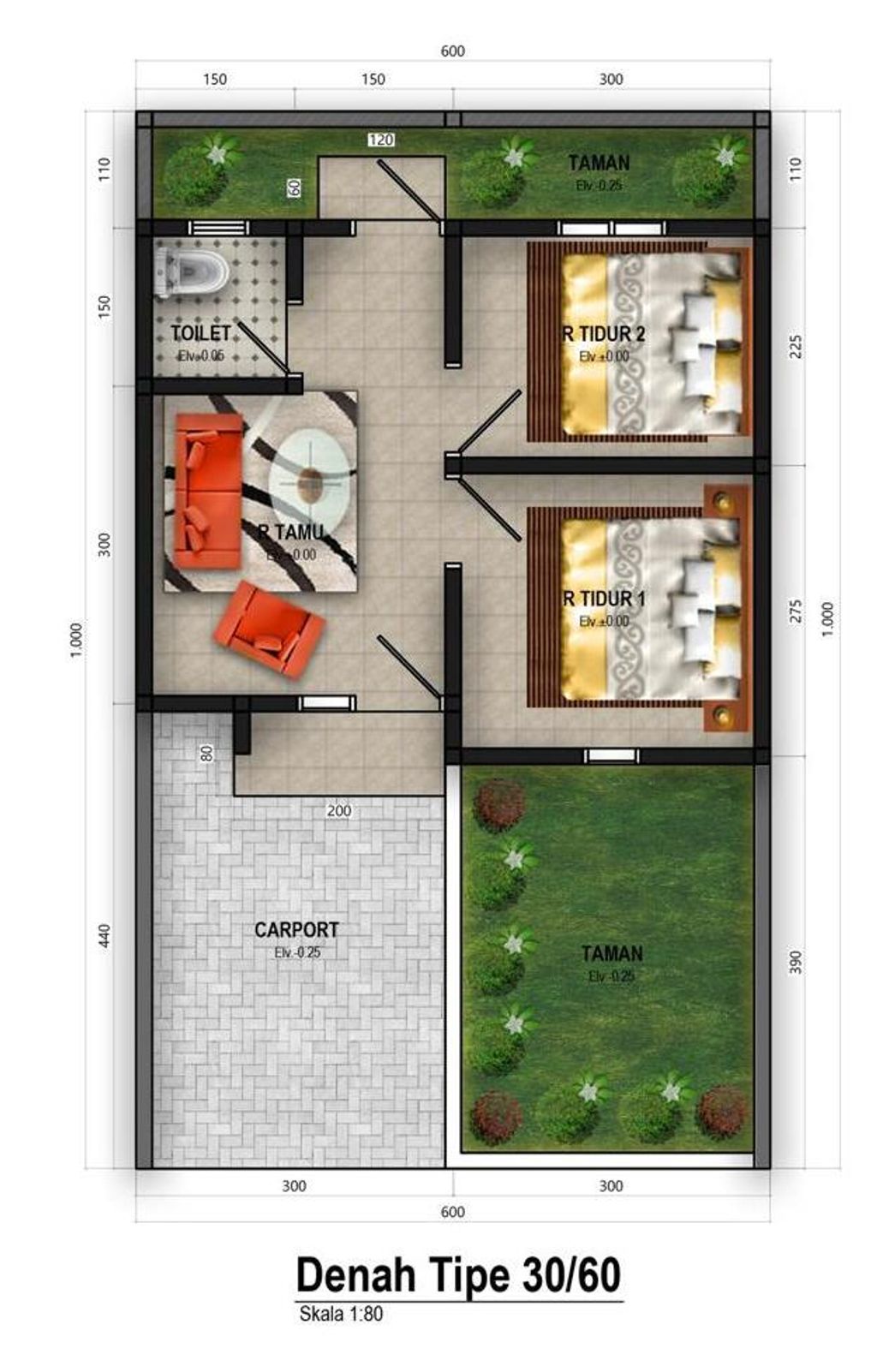 foto denah rumah tipe 30/60 perumahan Gucimas Residence