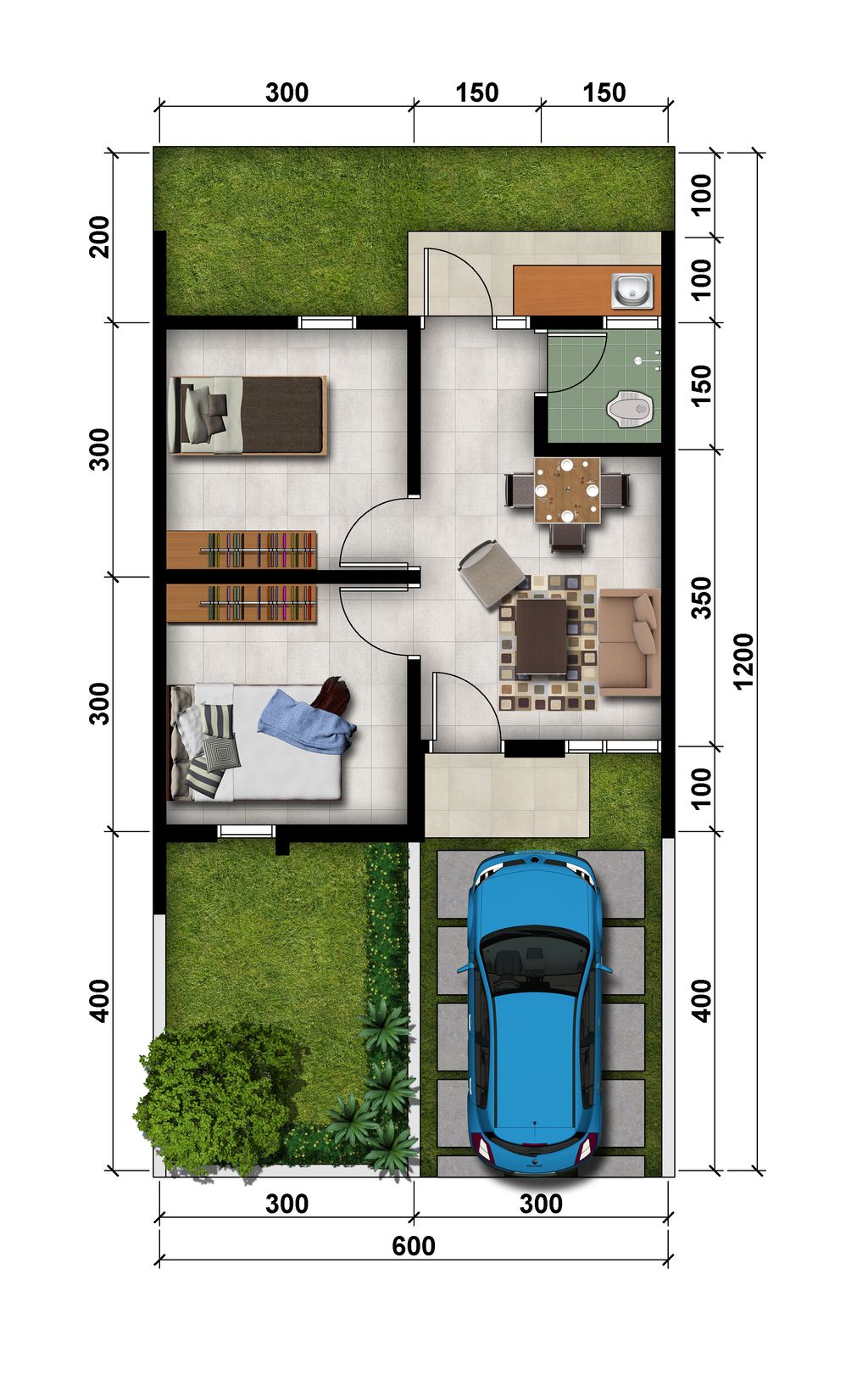 foto denah rumah tipe RS 36/72 perumahan MODERNLAND CILEJIT-MERATUS