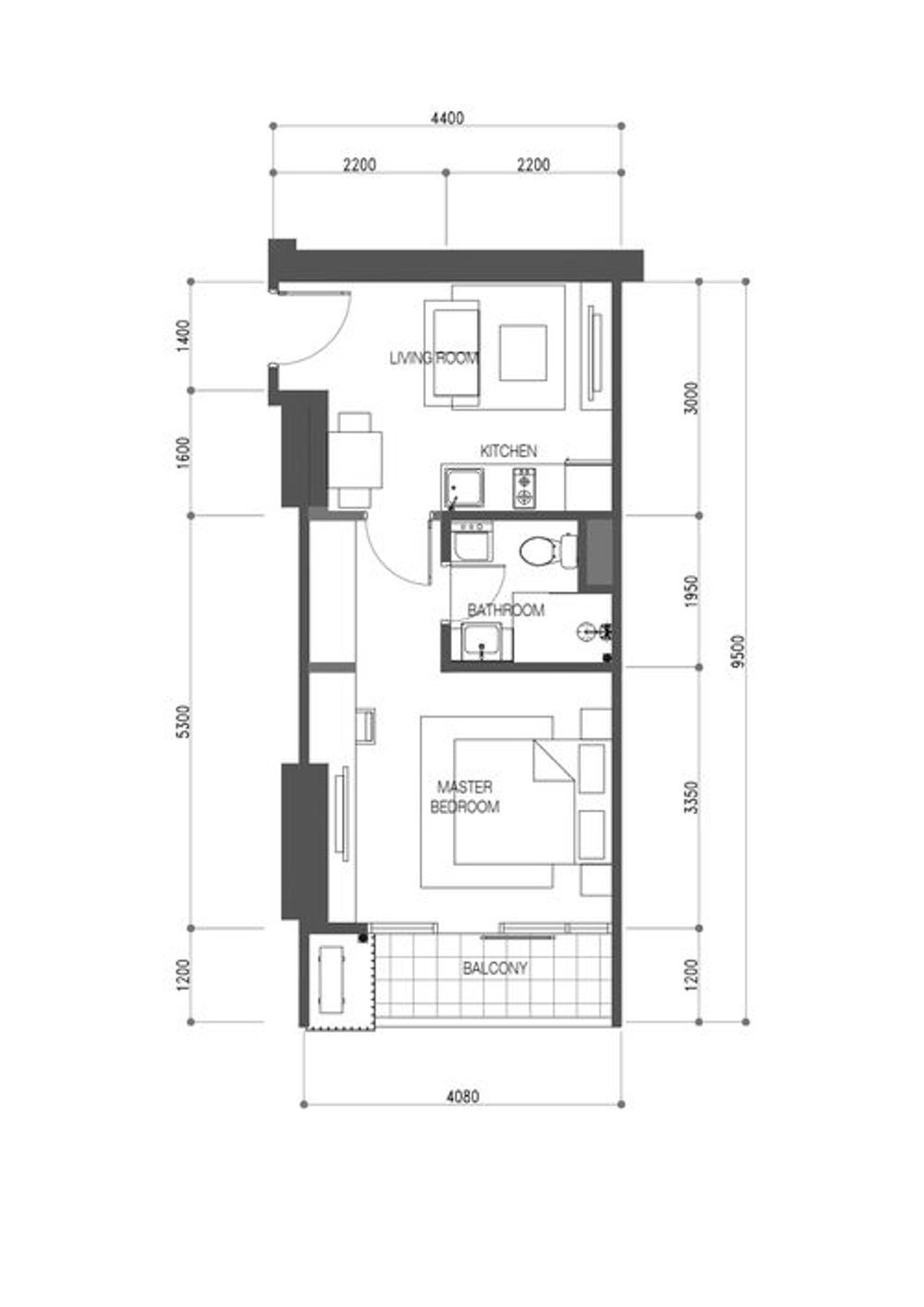 foto denah rumah tipe 1BRB perumahan Samara Suites