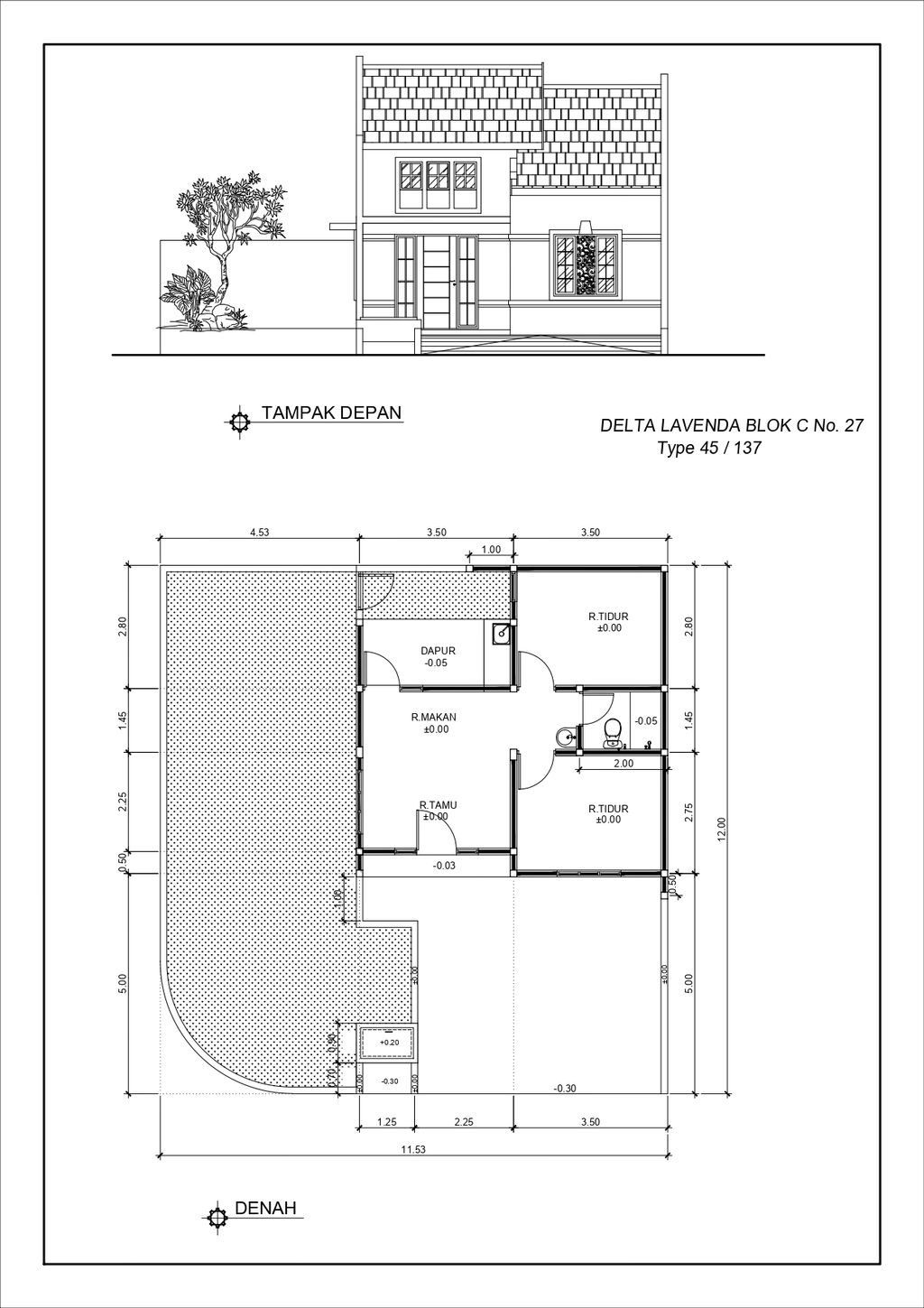foto denah rumah tipe DELTA LAVENDA C-27 perumahan GRAND DELTA SARI