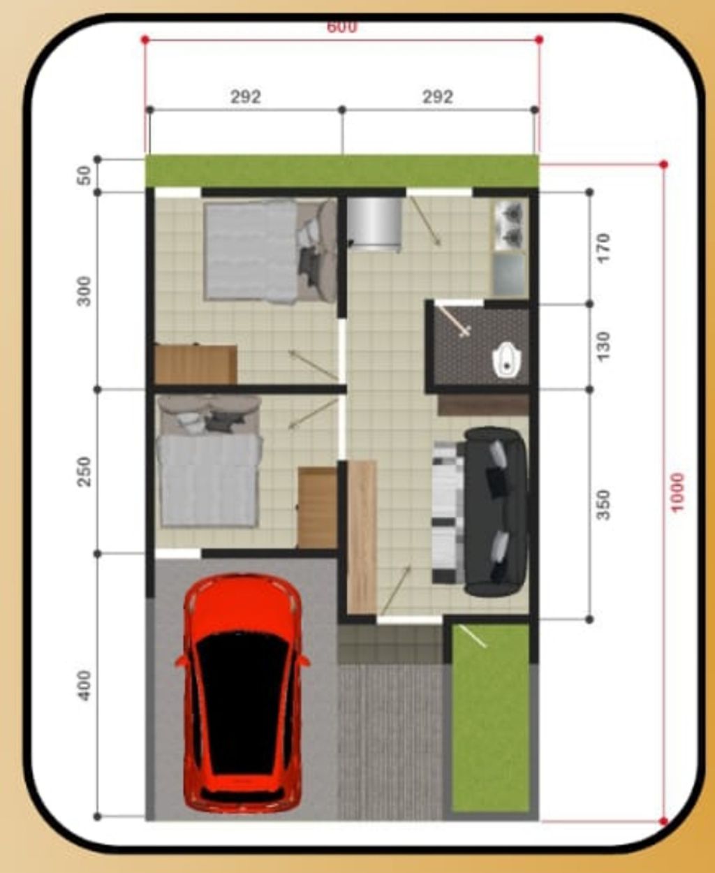 foto denah rumah tipe 36/60 (PMK 2024) perumahan Ghani Margaluyu Residence