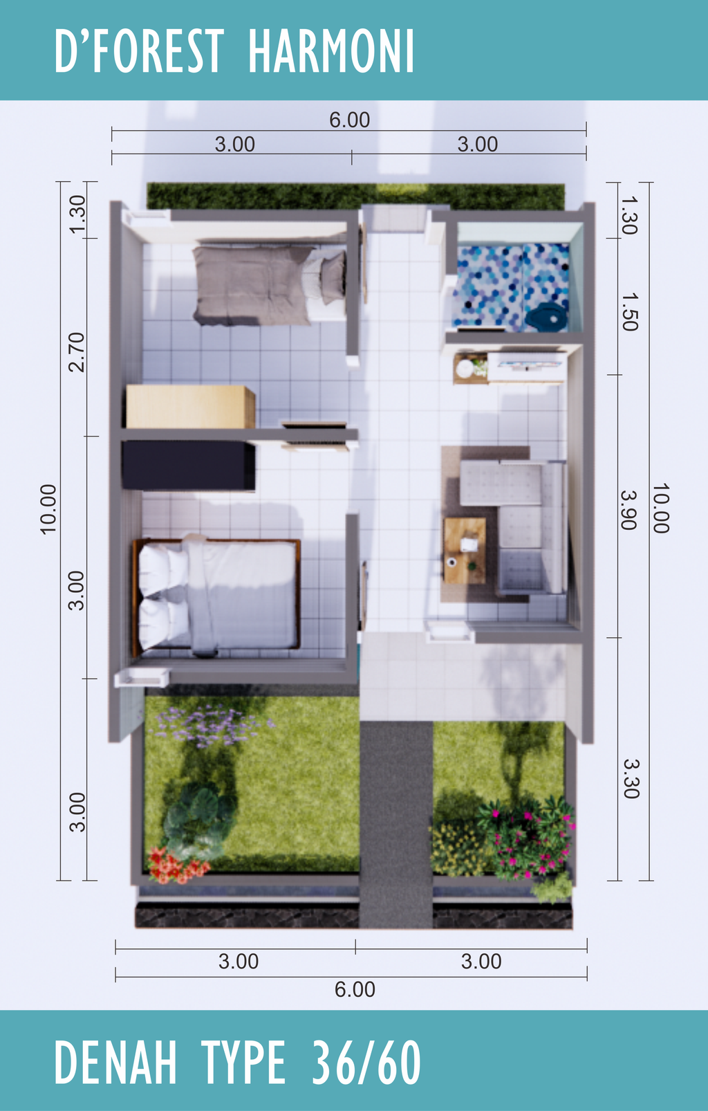 foto denah rumah tipe 36/60 III perumahan D'FOREST HARMONI
