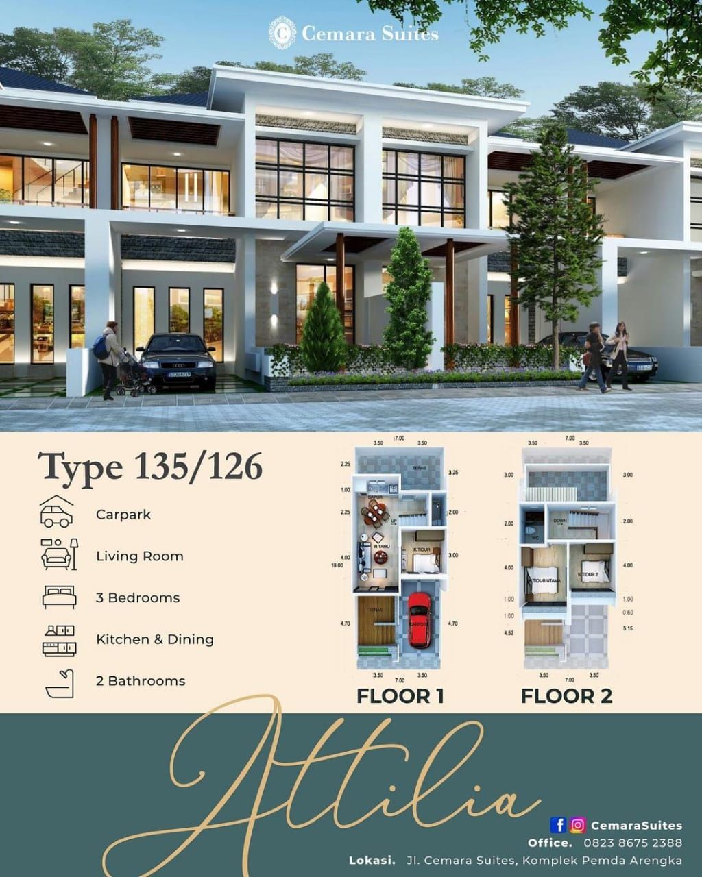 foto denah rumah tipe ATTILIA - D4 perumahan CEMARA SUITES