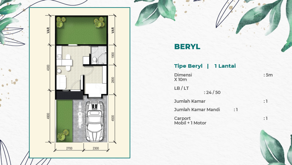 foto denah rumah tipe BERYL perumahan Emerald Residence