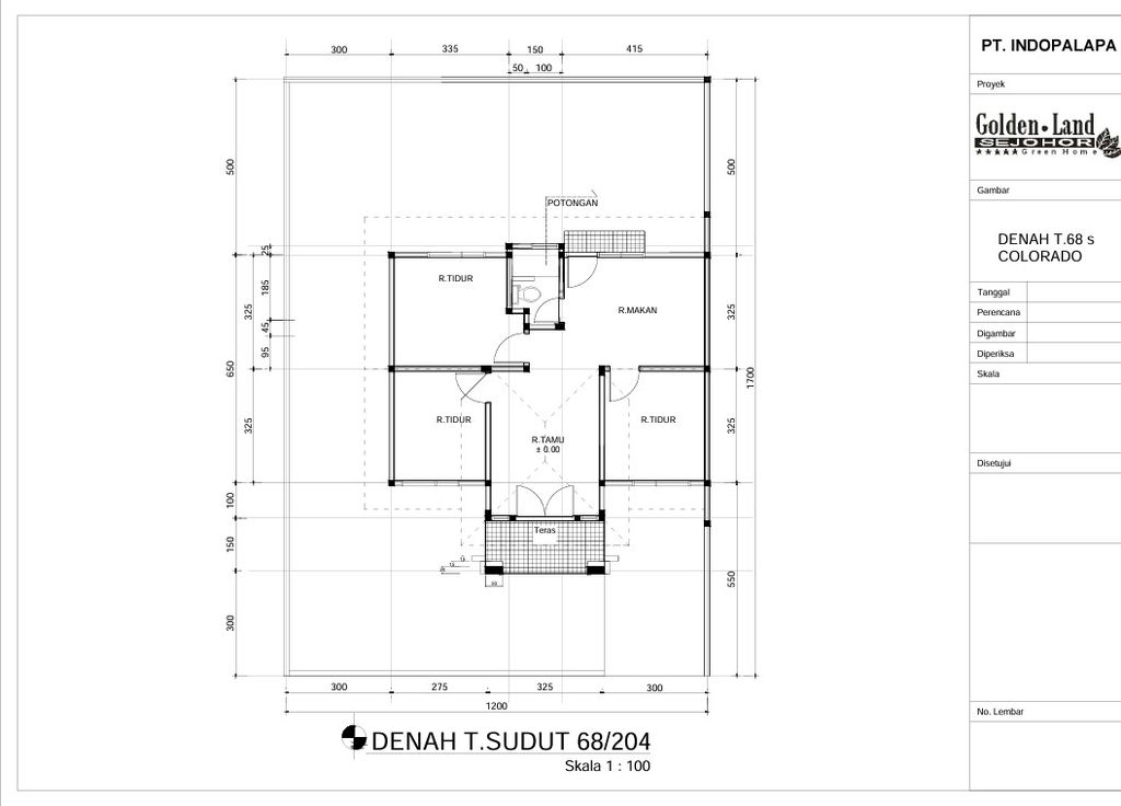 foto denah rumah tipe 68/204 perumahan GOLDEN LAND SEJOHOR