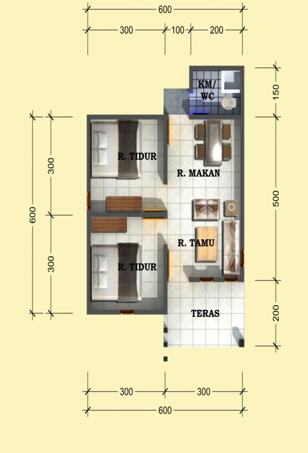 foto denah rumah tipe 36 perumahan D'Green Mentawak Residence