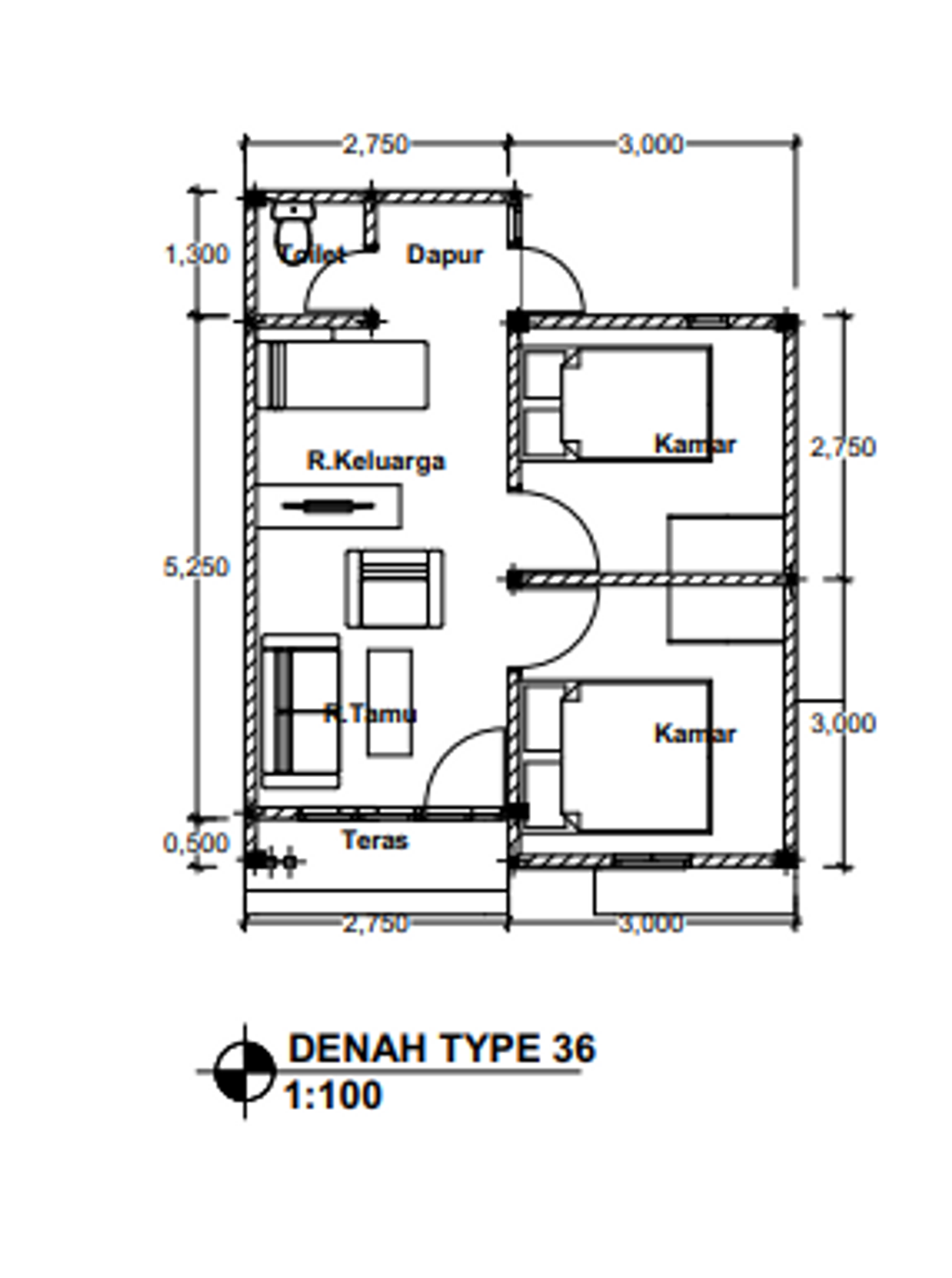 foto denah rumah tipe 36 perumahan CASSIAVERA LAND