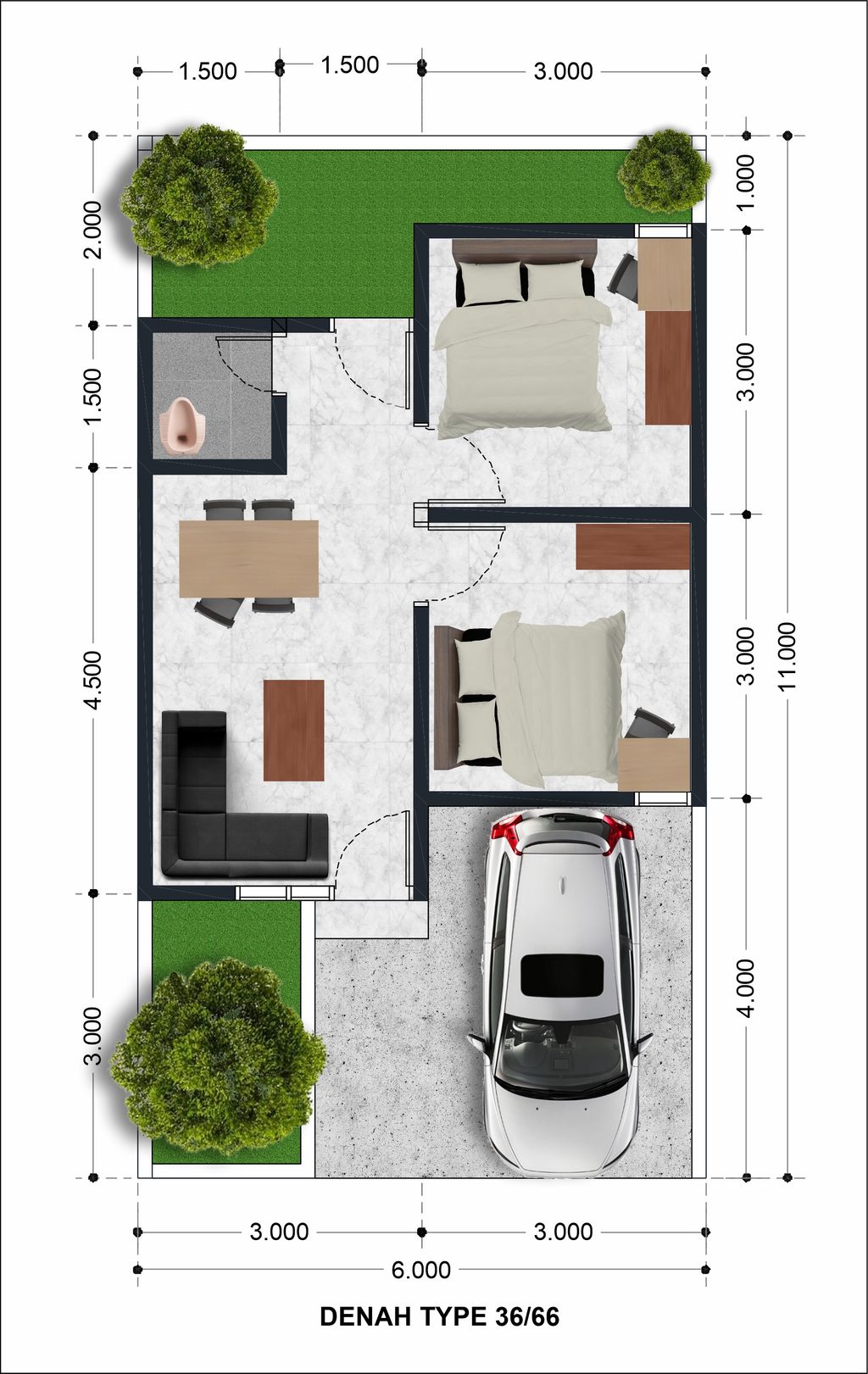 foto denah rumah tipe 36/66 perumahan Bukit Cikubang Asri Tahap 2