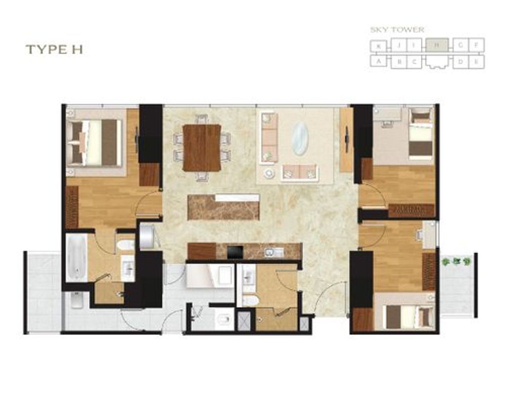foto denah rumah tipe SKY 3BR - H 135 perumahan APARTEMEN SETIABUDI SKYGARDEN