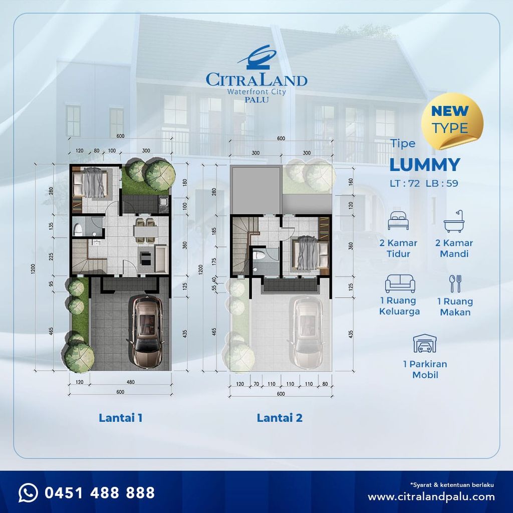 foto denah rumah tipe LUMMI perumahan CitraLand Palu