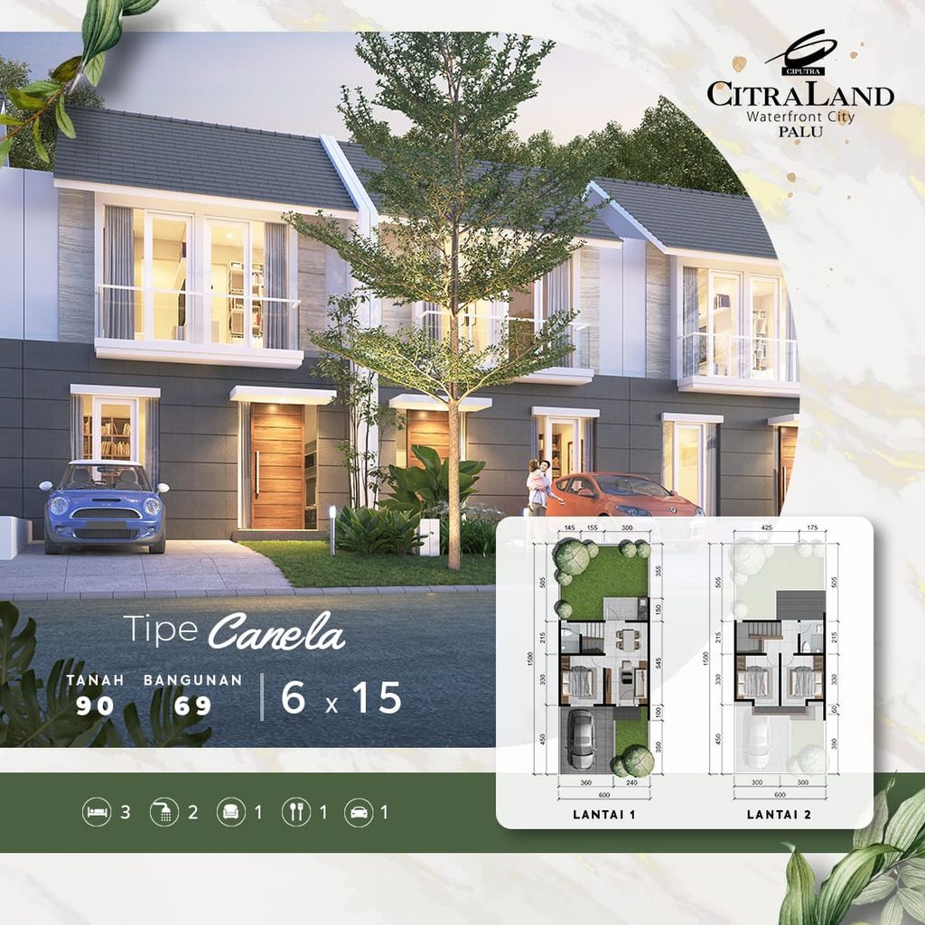foto tampak rumah tipe CANELA perumahan CitraLand Palu
