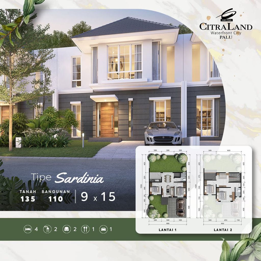 foto denah rumah tipe SARDINIA perumahan CitraLand Palu