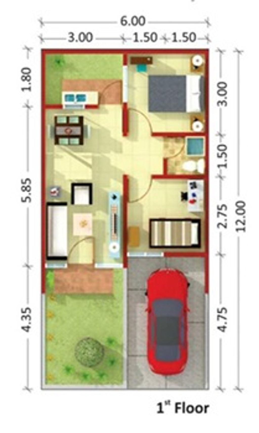 foto denah rumah tipe 42/72 perumahan PERUM GREEN LAKE NATURAL LIVING