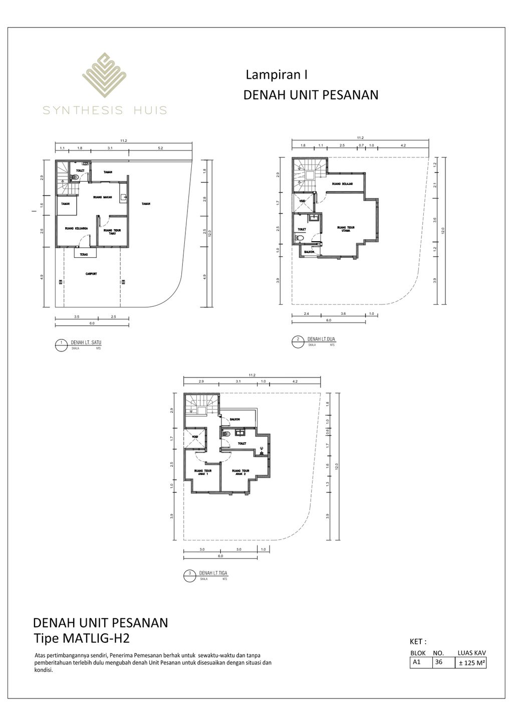 foto denah rumah tipe MATLIG perumahan Synthesis Huis
