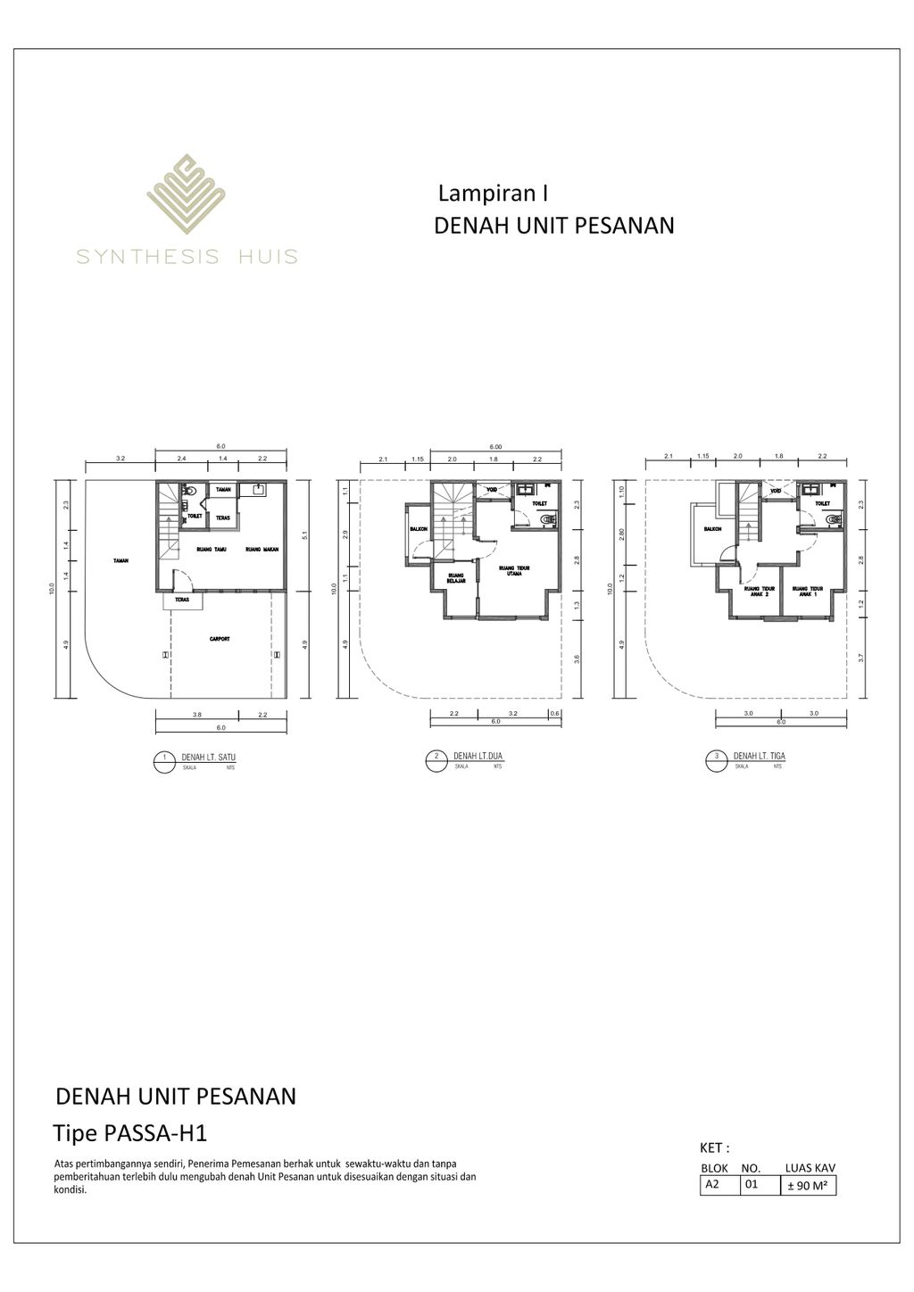 foto denah rumah tipe PASSA perumahan Synthesis Huis