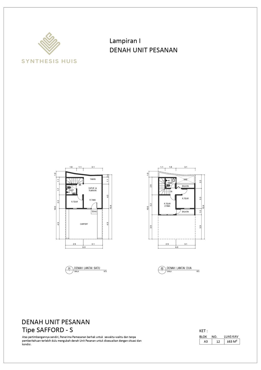 foto denah rumah tipe SAFFORD perumahan Synthesis Huis