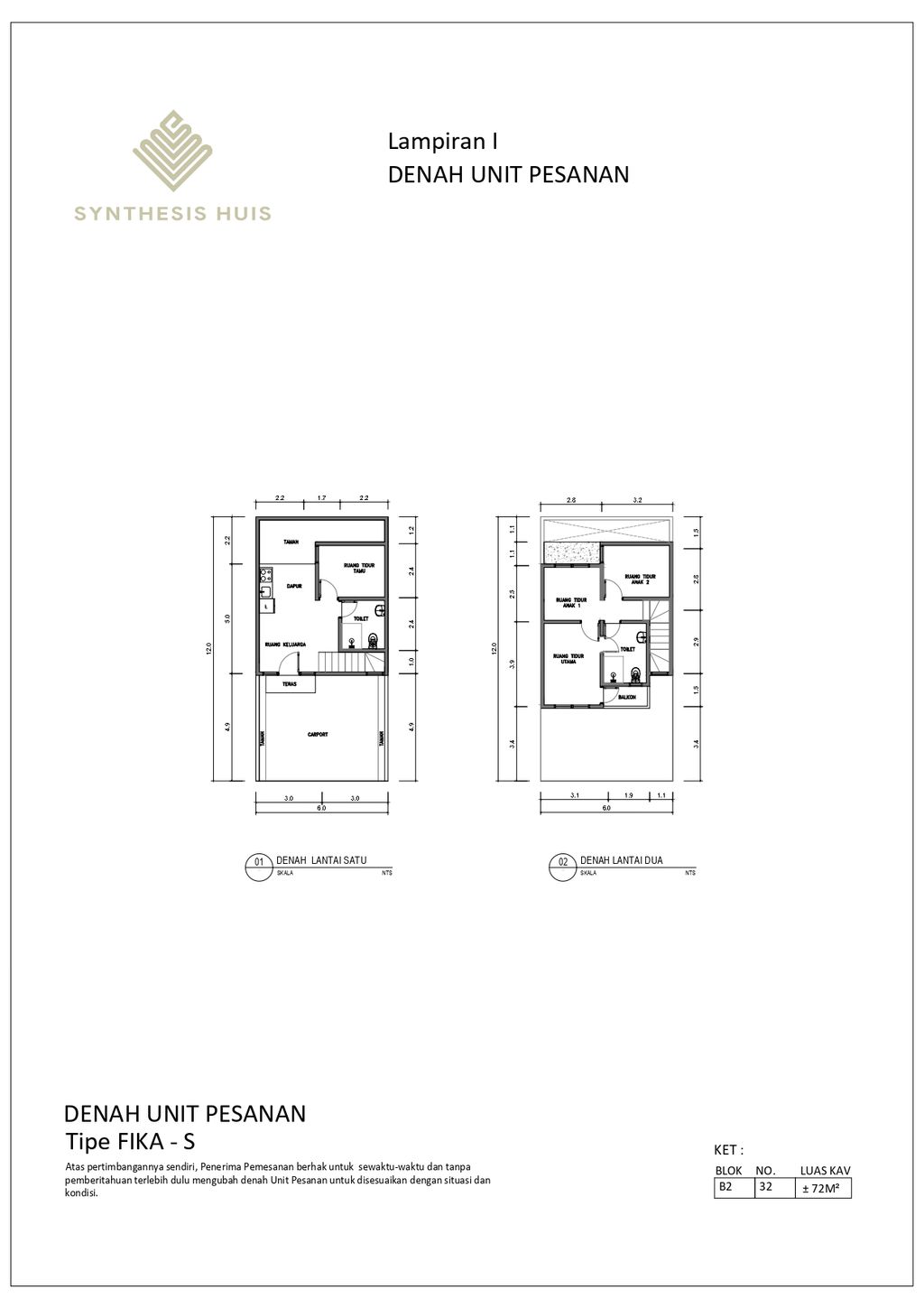 foto denah rumah tipe FIKA perumahan Synthesis Huis