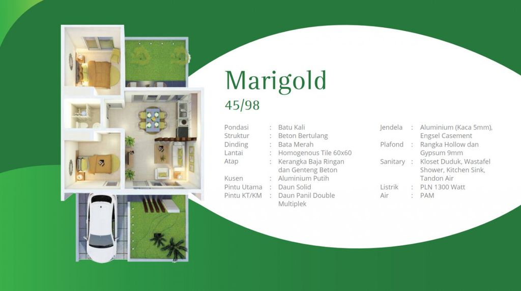 foto denah rumah tipe MARIGOLD 45 perumahan BUKIT INDAH PERMAI