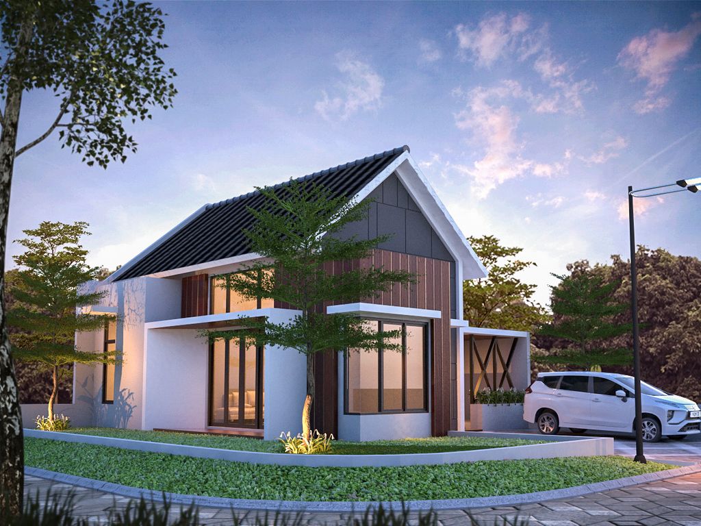 foto tampak rumah tipe T. 92 / 195 ( 1 lt Pojok ) perumahan Perum AUSTINVILLE Tahap II