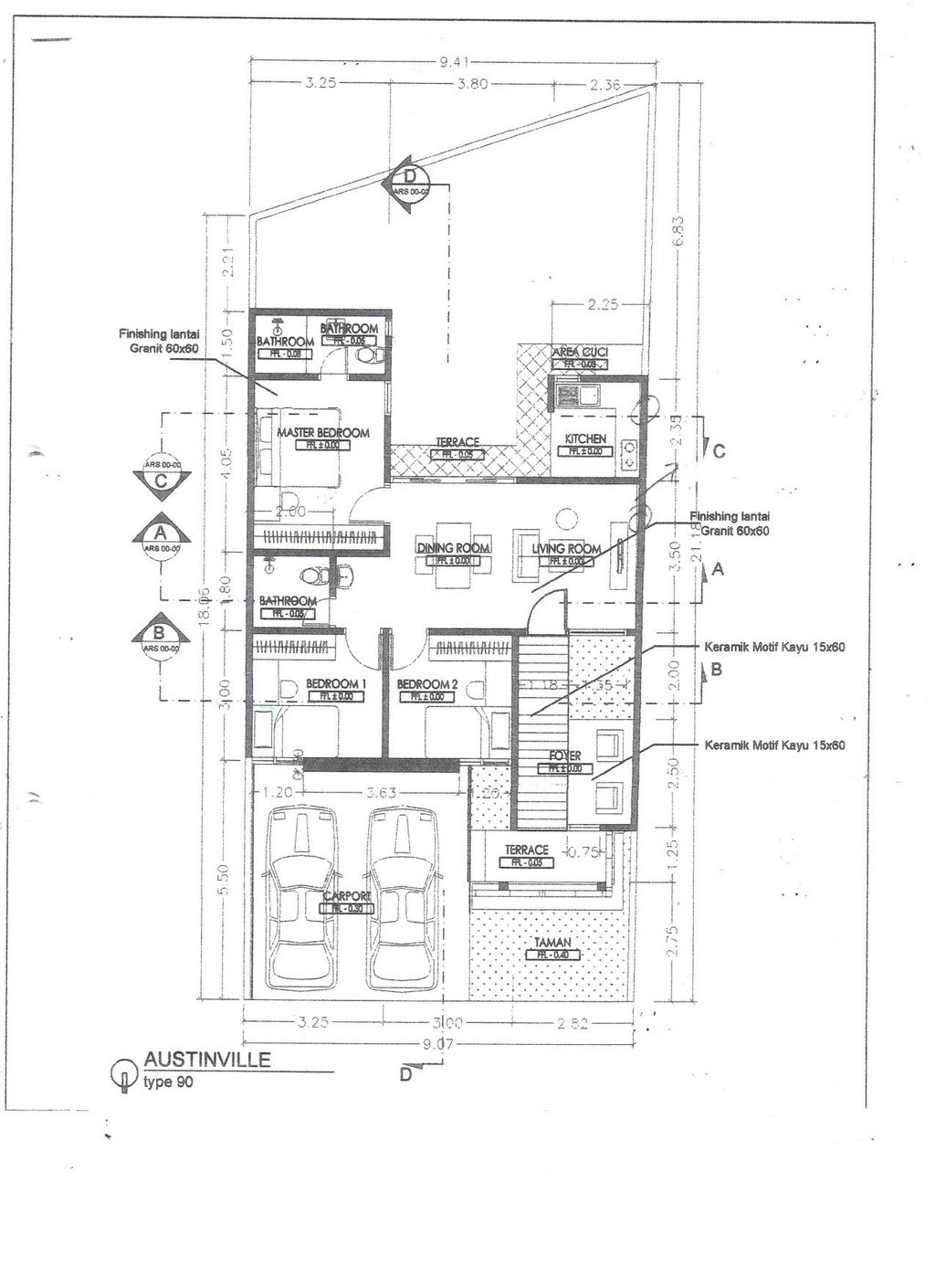 foto denah rumah tipe T. 90 / 181 perumahan Perum AUSTINVILLE Tahap II