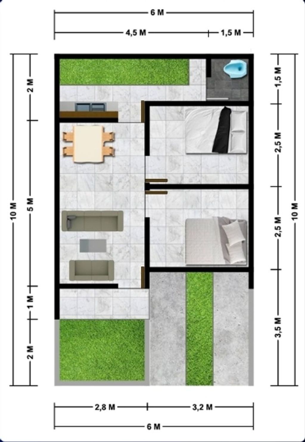 foto denah rumah tipe 36/60 PMK 2024 perumahan Pamoyanan Residence