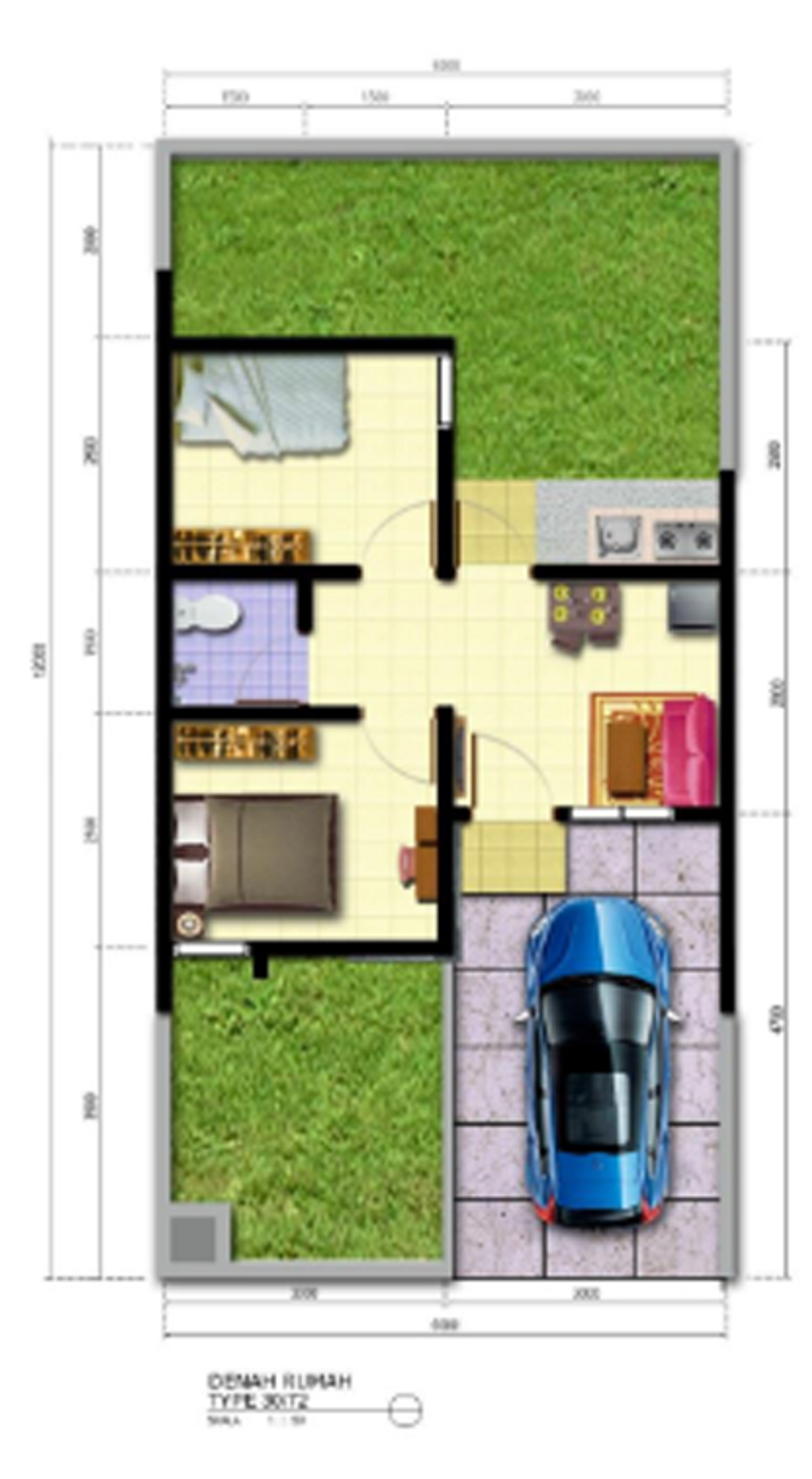 foto denah rumah tipe SH 30/72 perumahan Harvest City ( Sweet Hortensia )