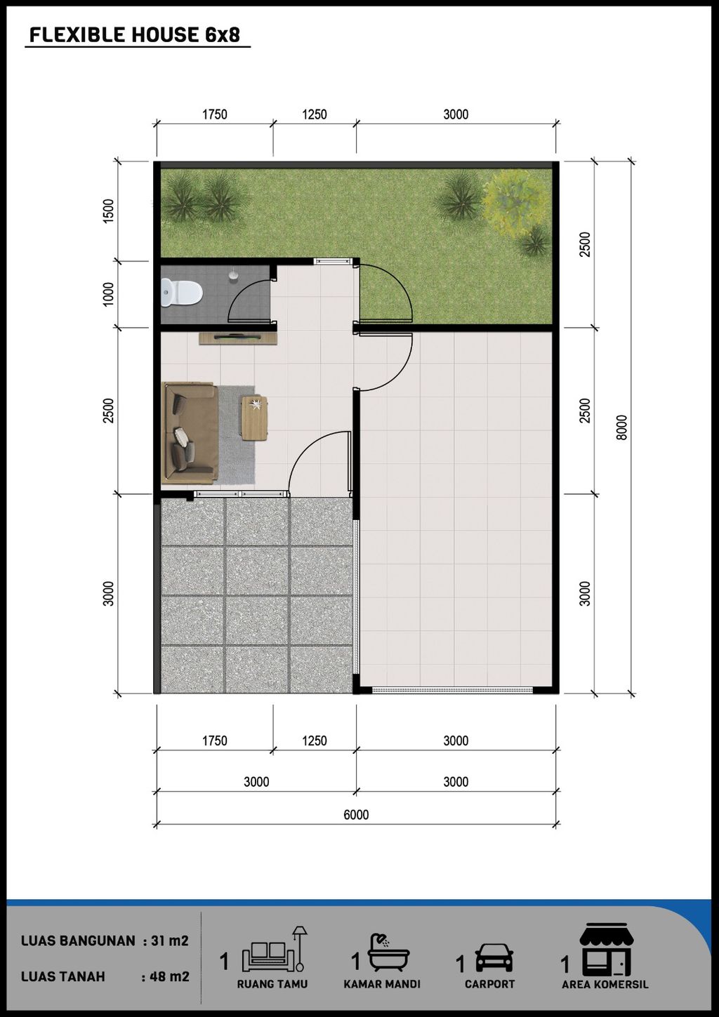 foto denah rumah tipe FLEXY HOME perumahan PERMATA MUTIARA MAJA - CLUSTER KALIMAYA 1 & 2