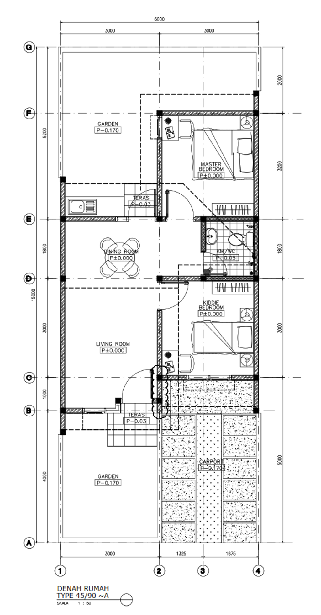 foto denah rumah tipe QB 45/90 perumahan Harvest City