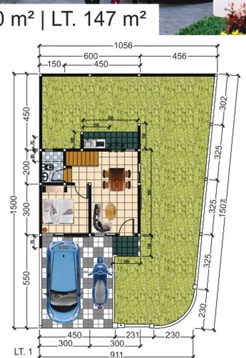 foto denah rumah tipe AMETHYST (1123) perumahan HEAVENLAND PARK