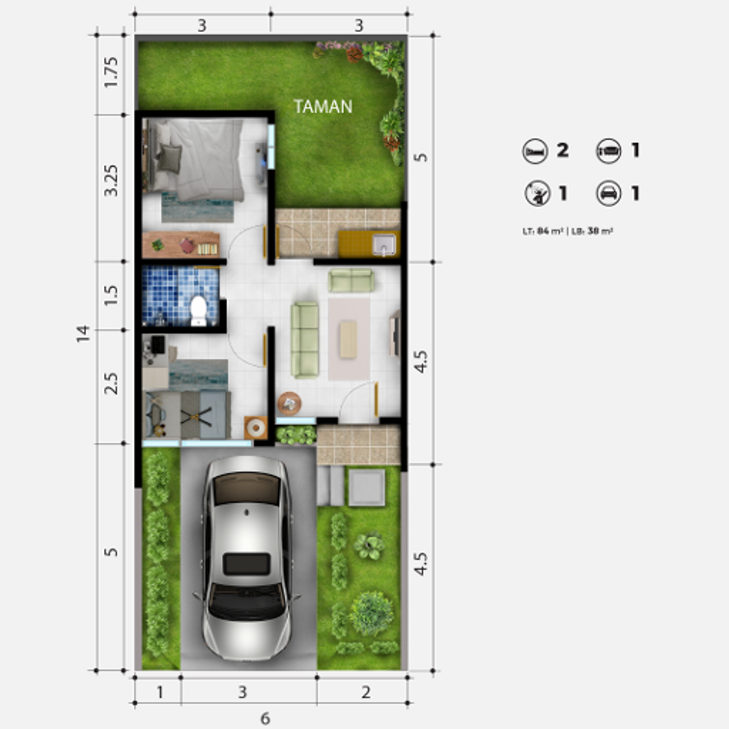 foto denah rumah tipe ROCHESTER perumahan ROYAL TAJUR RESIDENCE, CLUSTER DUNSTER