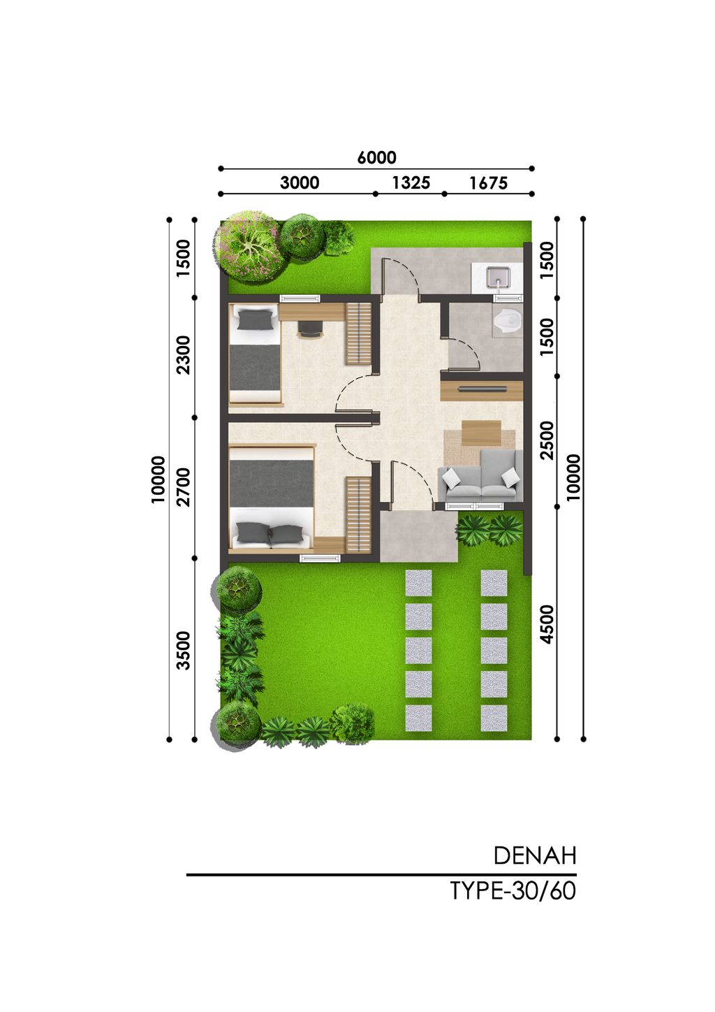 foto denah rumah tipe 30/60 KLP 07/11 perumahan KOTA PODOMORO TENJO - KANA KALAMENTA
