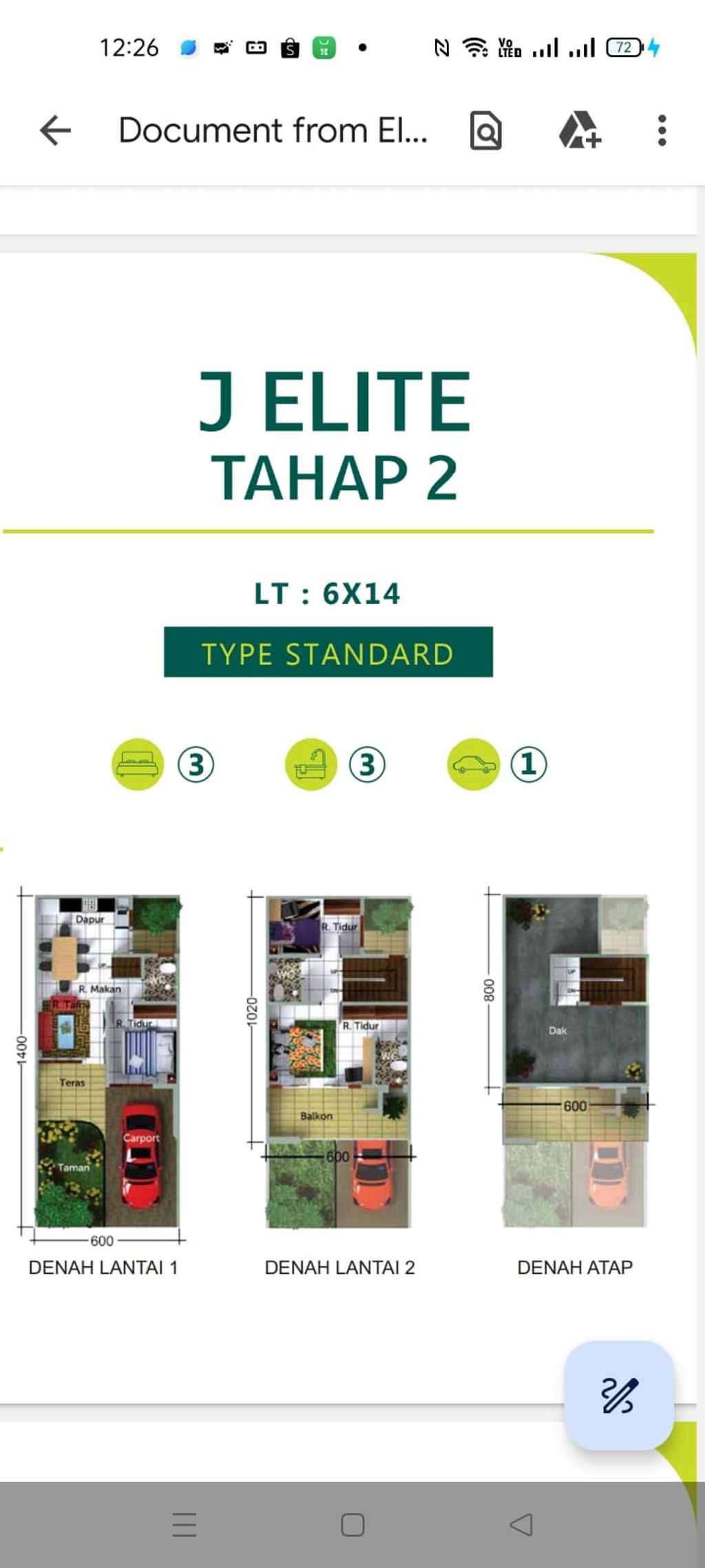 foto denah rumah tipe ELITE TAHAP II perumahan J-PARADISE