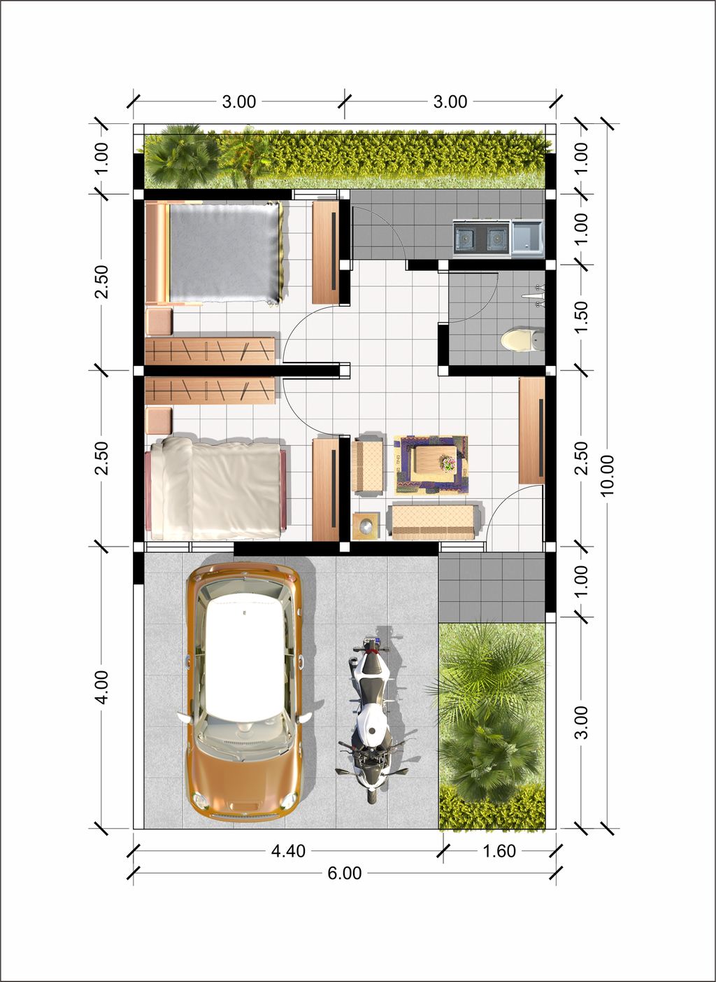 foto denah rumah tipe 30/60 perumahan PERUM. THE QUEEN RESIDENCE