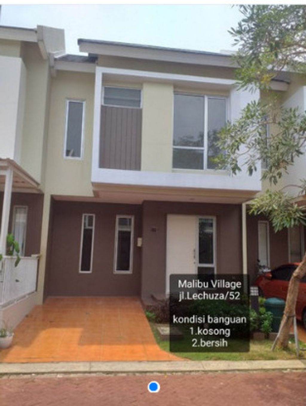 foto tampak rumah tipe LECHUZA/52 perumahan CLUSTER MALIBU VILLAGE