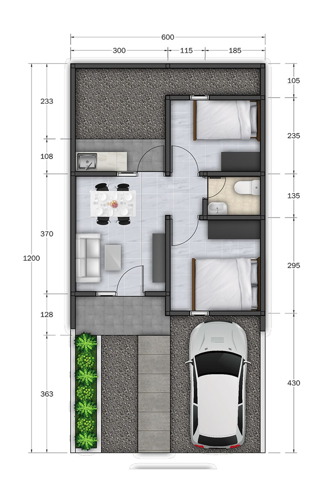 foto denah rumah tipe 36/72 2024 perumahan Amerta Residence Mandai