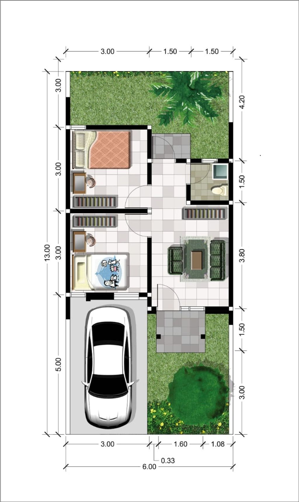 foto denah rumah tipe 30/78 perumahan PERUM. THE QUEEN RESIDENCE