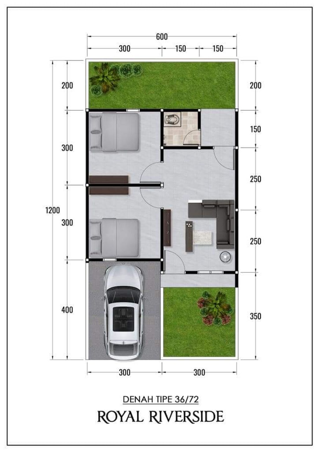 foto denah rumah tipe 36/72 perumahan ROYAL RIVERSIDE