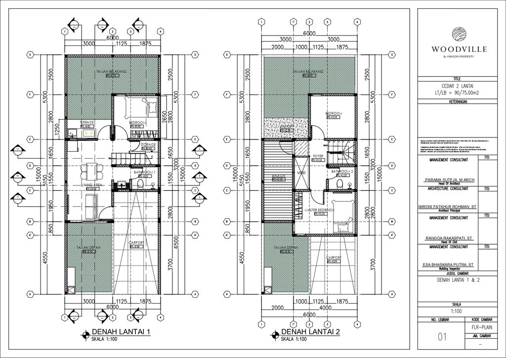 foto denah rumah tipe Cedar 75/90 perumahan Woodville Residence