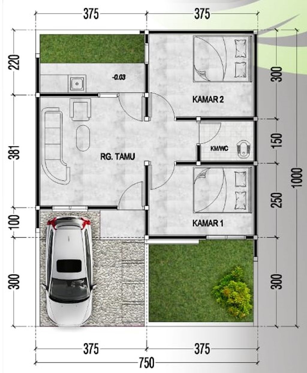 foto denah rumah tipe 36/75 perumahan Griya Kalongan Indah