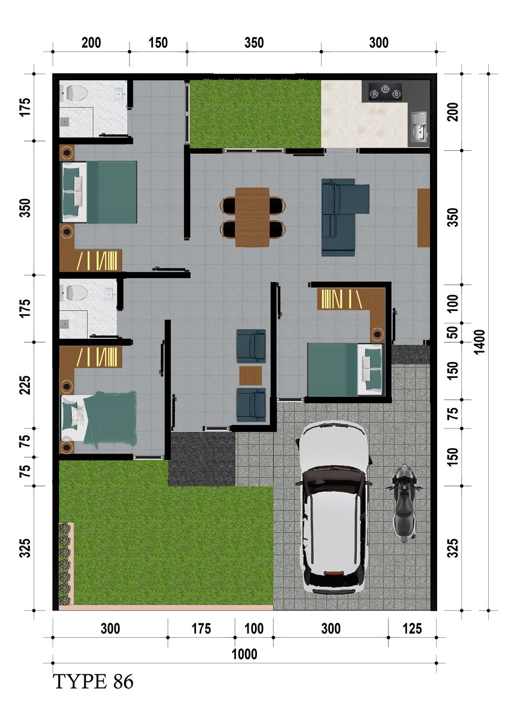 foto denah rumah tipe CLOVE perumahan RIVERFRONT URBAN RESORT