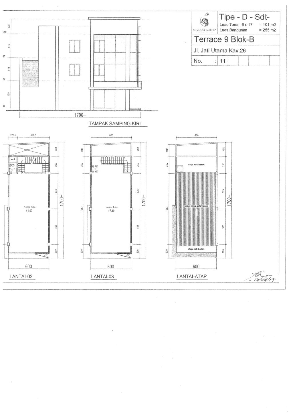 foto denah rumah tipe D+ Sdt perumahan TERRACE 9 BLOK AB, SUVARNA SUTERA