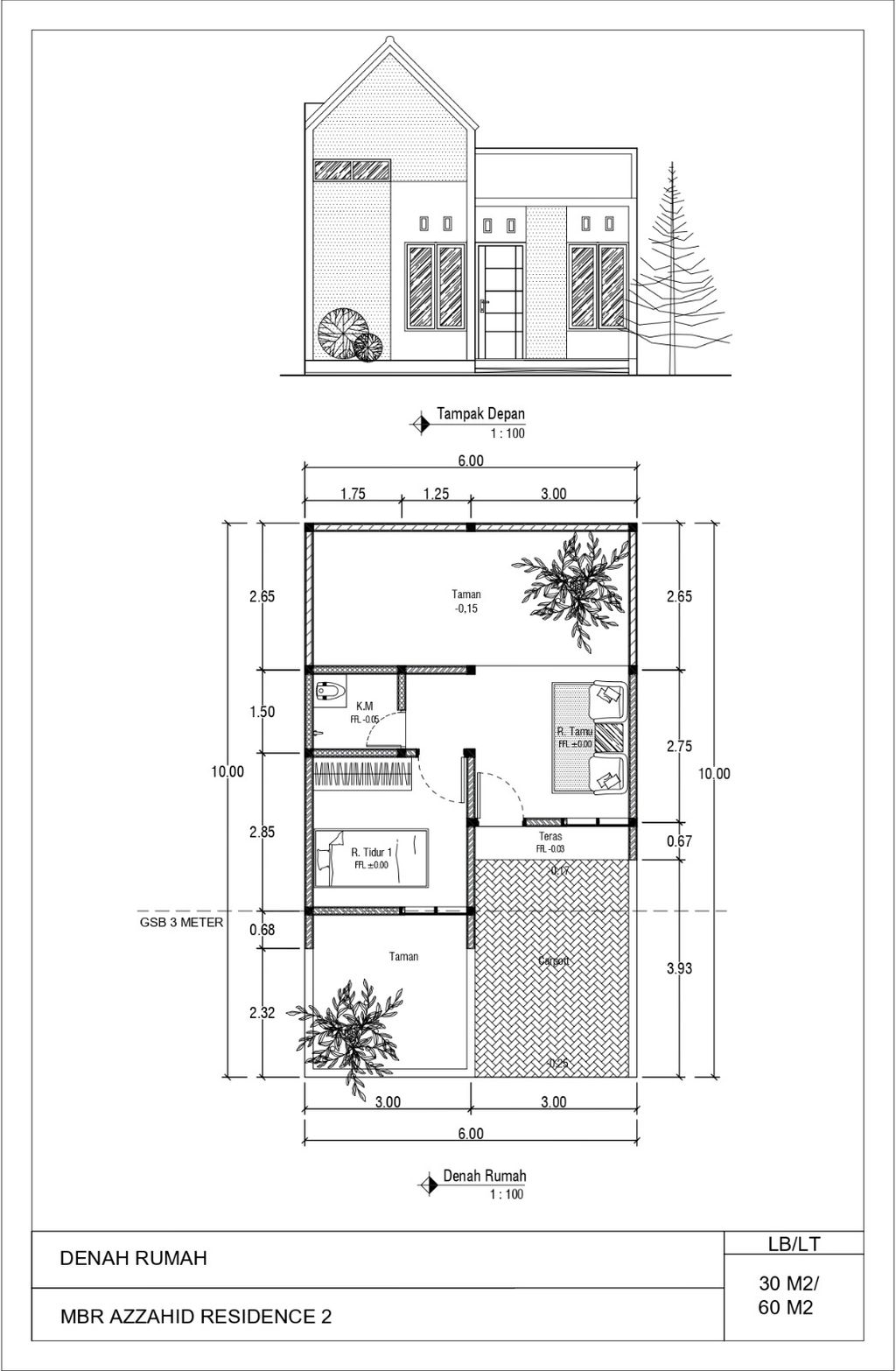foto denah rumah tipe KAVLING perumahan MBR AZ ZAHID RESIDENCE 2