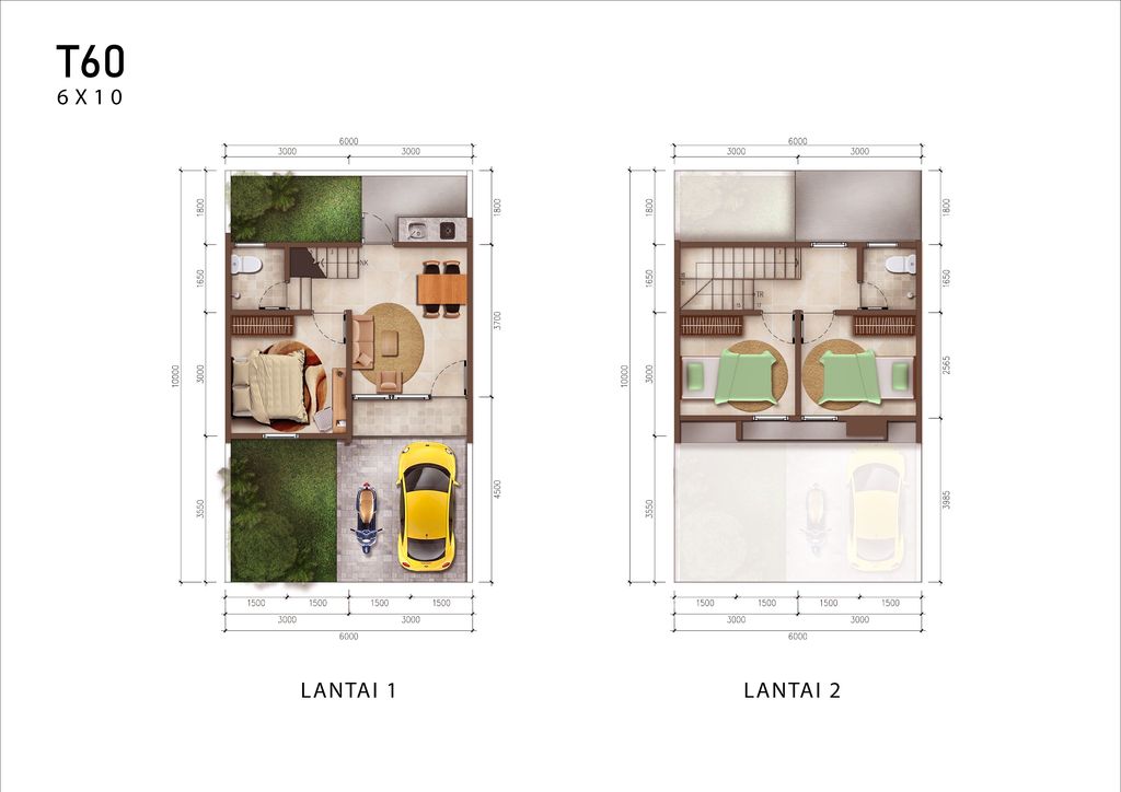 foto denah rumah tipe 6x10 2 Lt 3 Kamar perumahan ASPENPARK SERPONG